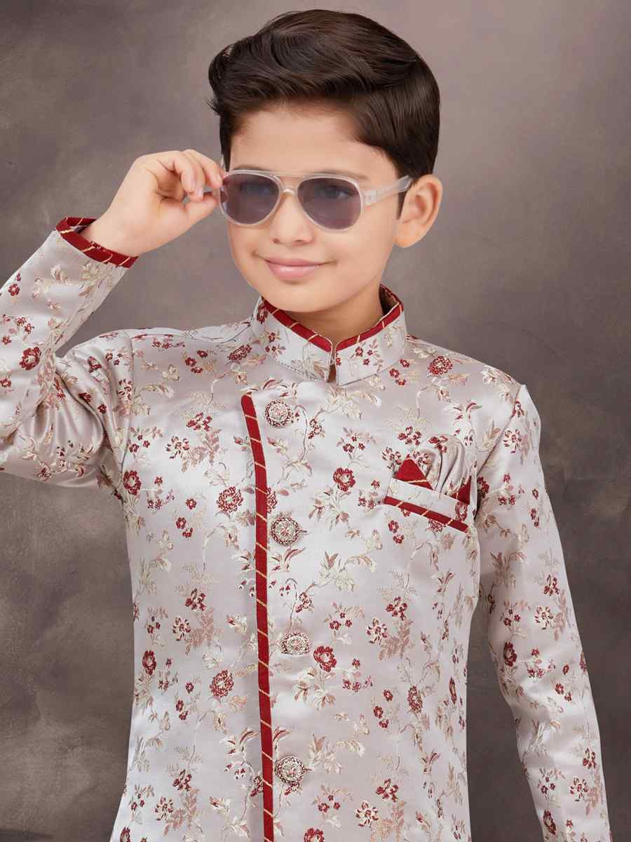 Multi Jacquard Banarasi Silk Embroidered Festival Wedding Kurta Pyjama Boys Wear