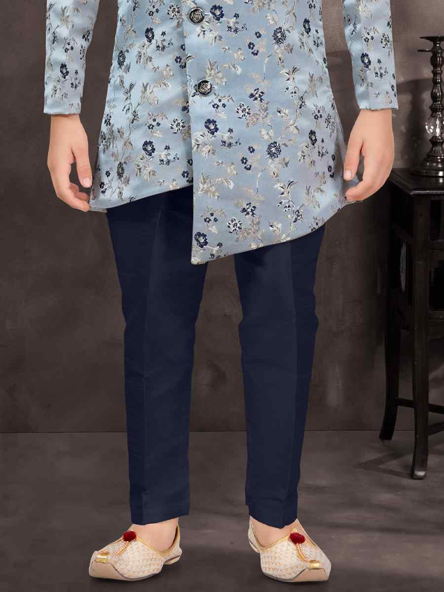 Multi Jacquard Banarasi Silk Embroidered Festival Wedding Kurta Pyjama Boys Wear