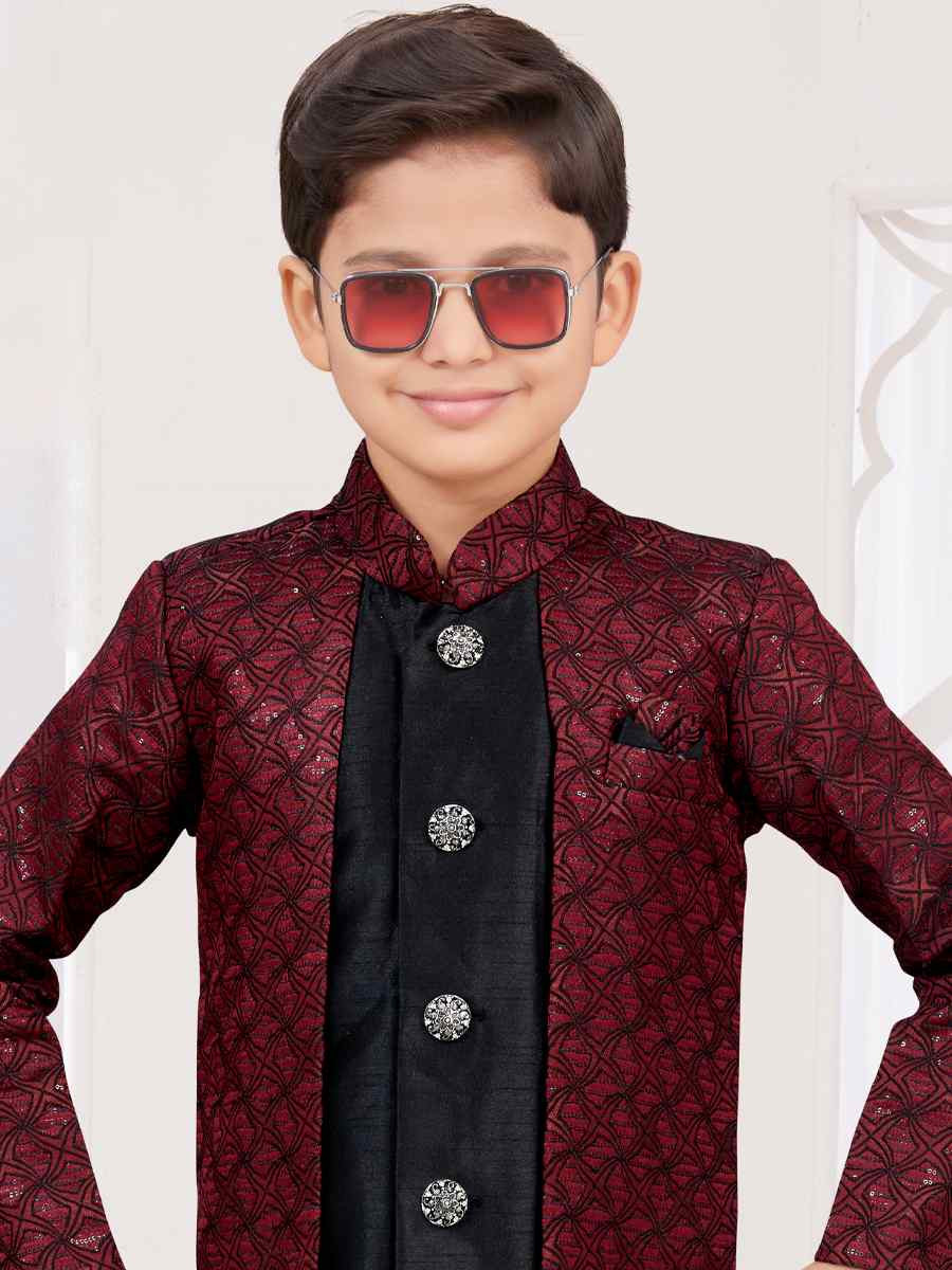 Multi Jacquard Banarasi Silk Embroidered Festival Wedding Kurta Pyjama Boys Wear