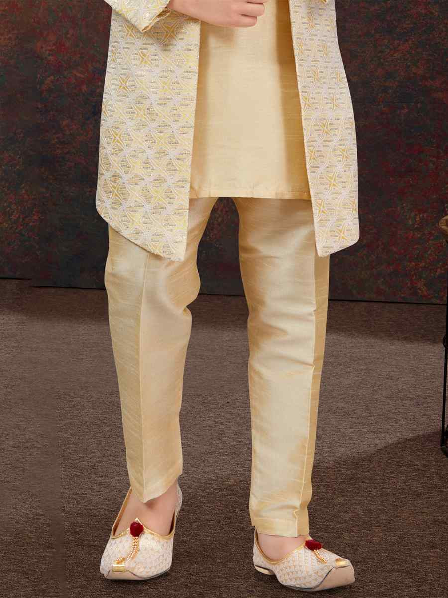 Multi Jacquard Banarasi Silk Embroidered Festival Wedding Kurta Pyjama Boys Wear