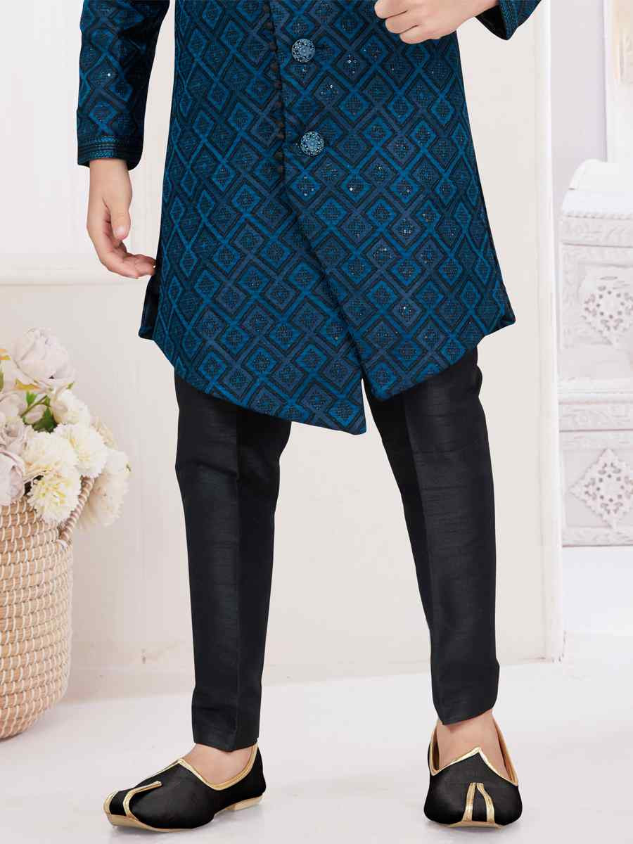 Multi Jacquard Banarasi Silk Embroidered Festival Wedding Kurta Pyjama Boys Wear