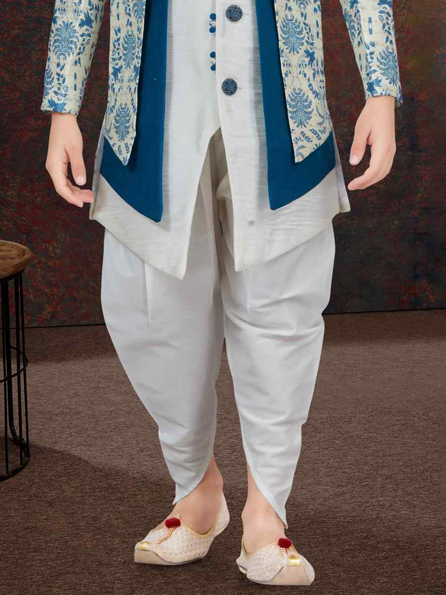 Multi Jacquard Banarasi Silk Embroidered Festival Wedding Kurta Pyjama Boys Wear