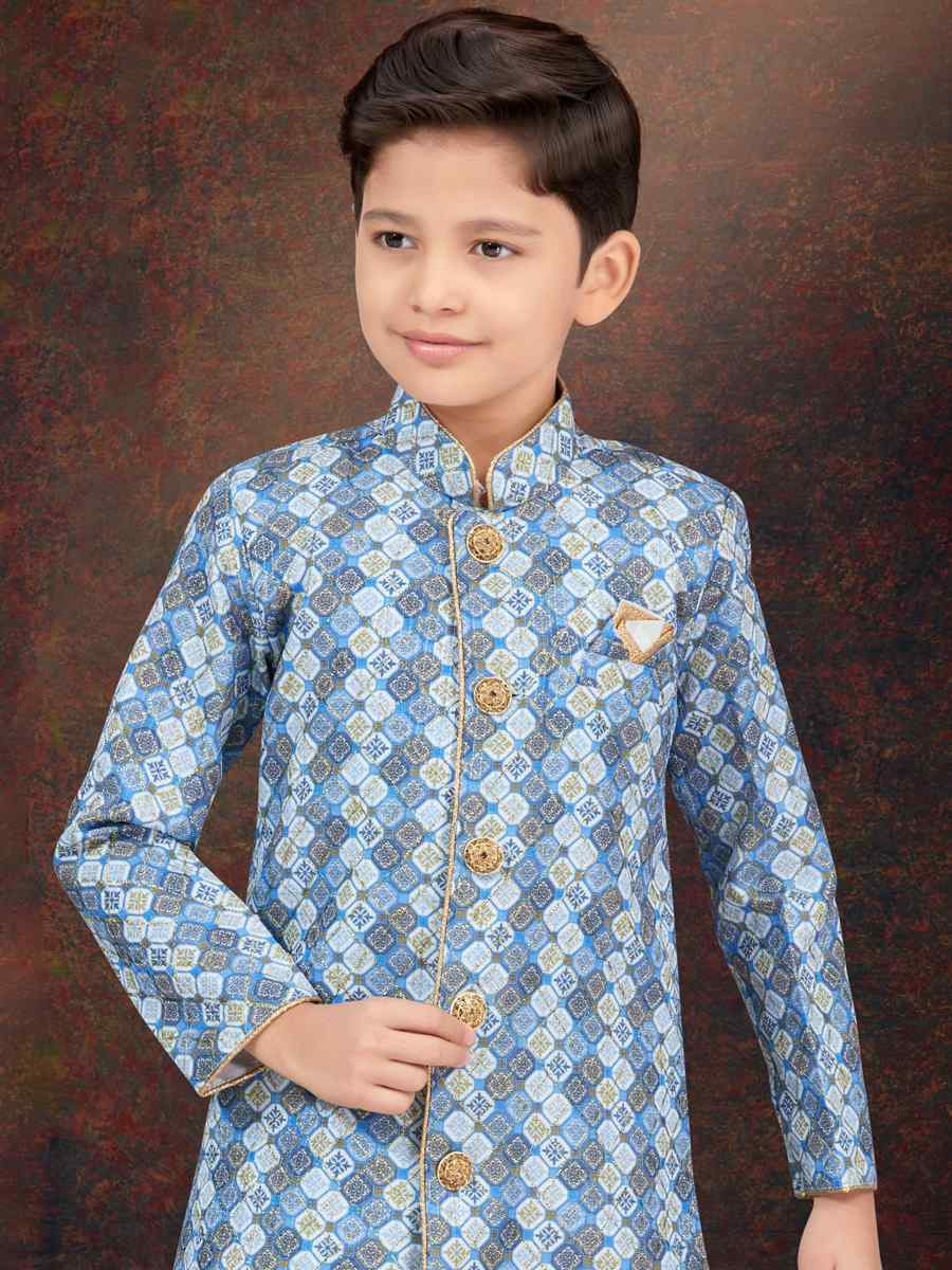 Multi Jacquard Embroidered Festival Wedding Kurta Pyjama Boys Wear