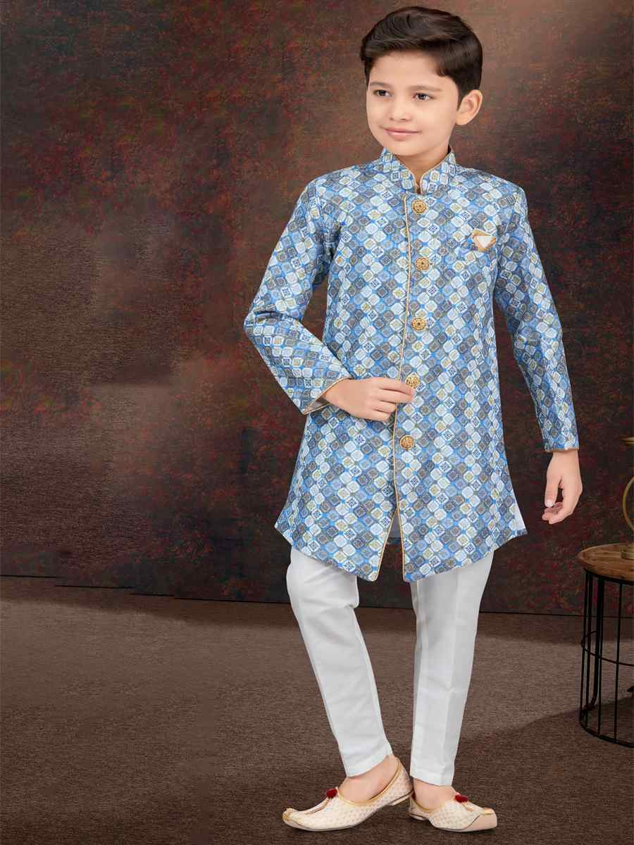 Multi Jacquard Embroidered Festival Wedding Kurta Pyjama Boys Wear