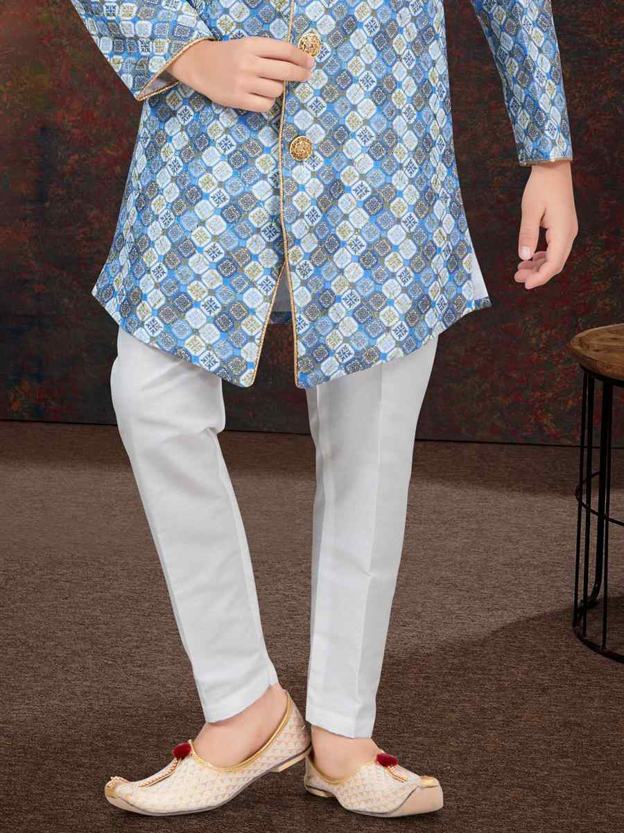 Multi Jacquard Embroidered Festival Wedding Kurta Pyjama Boys Wear