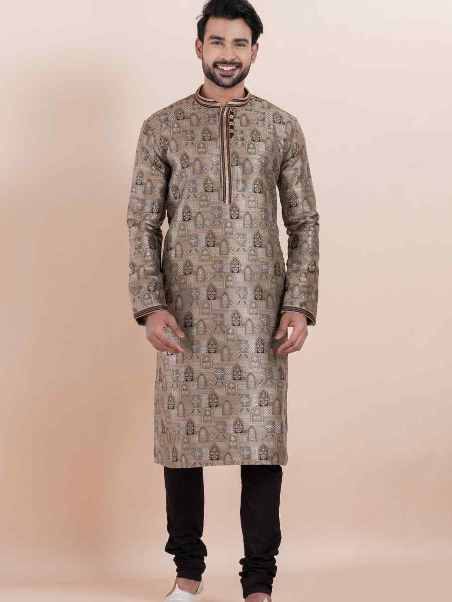 Multi Jacquard Silk Embroidered Festival Wedding Kurta Pyjama Men's Wear