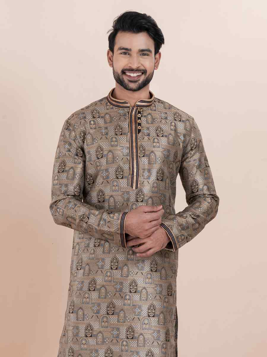 Multi Jacquard Silk Embroidered Festival Wedding Kurta Pyjama Men's Wear