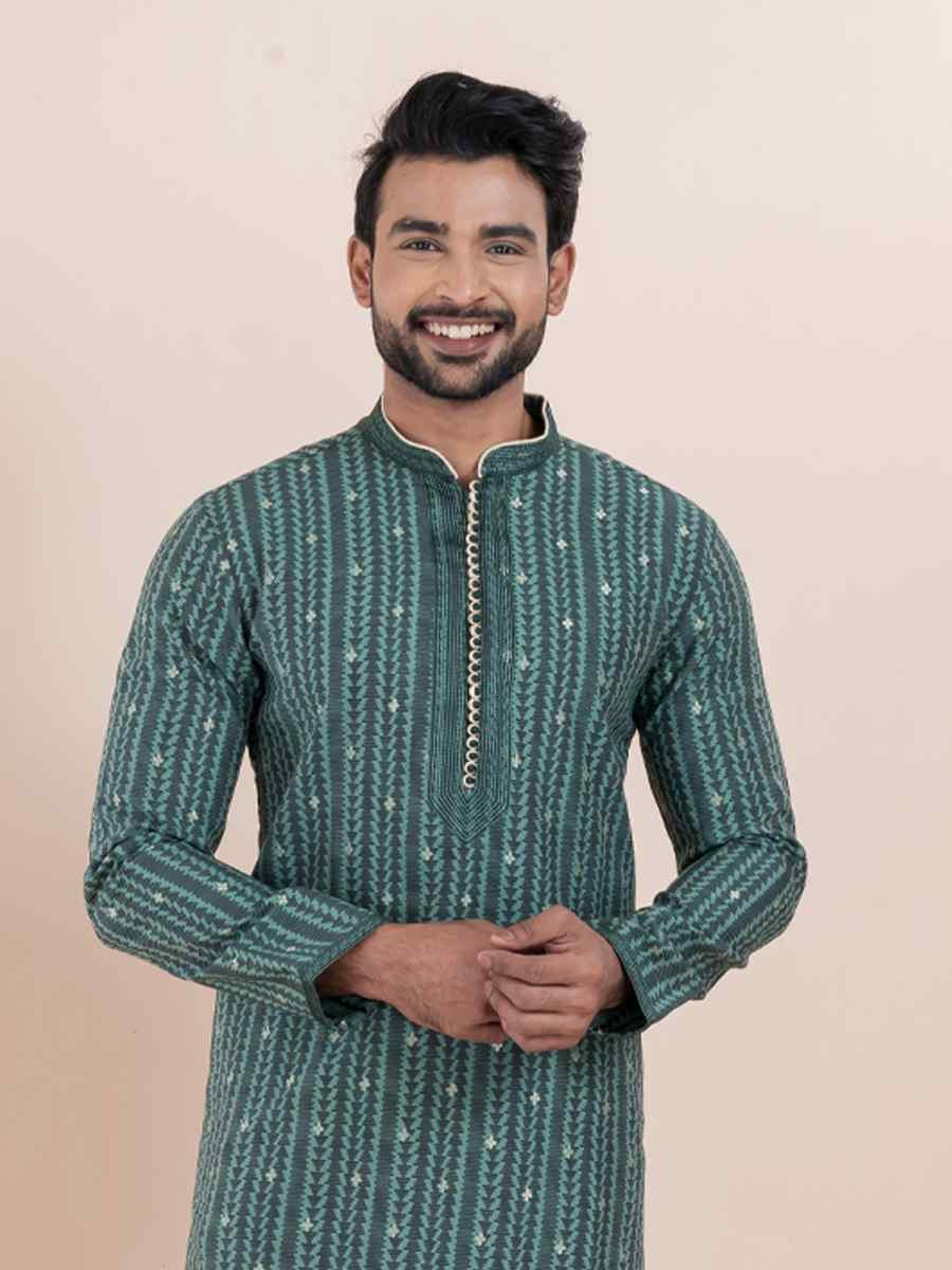 Multi Jacquard Silk Embroidered Festival Wedding Kurta Pyjama Men's Wear