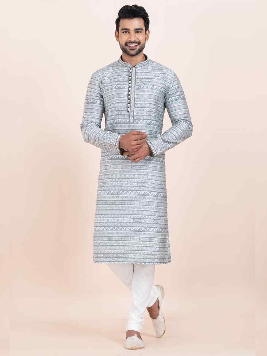 Multi Jacquard Silk Printed Festival Wedding Kurta Pyjama Men's Wear