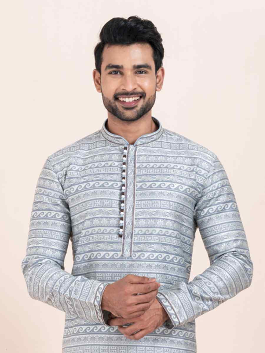 Multi Jacquard Silk Printed Festival Wedding Kurta Pyjama Men's Wear