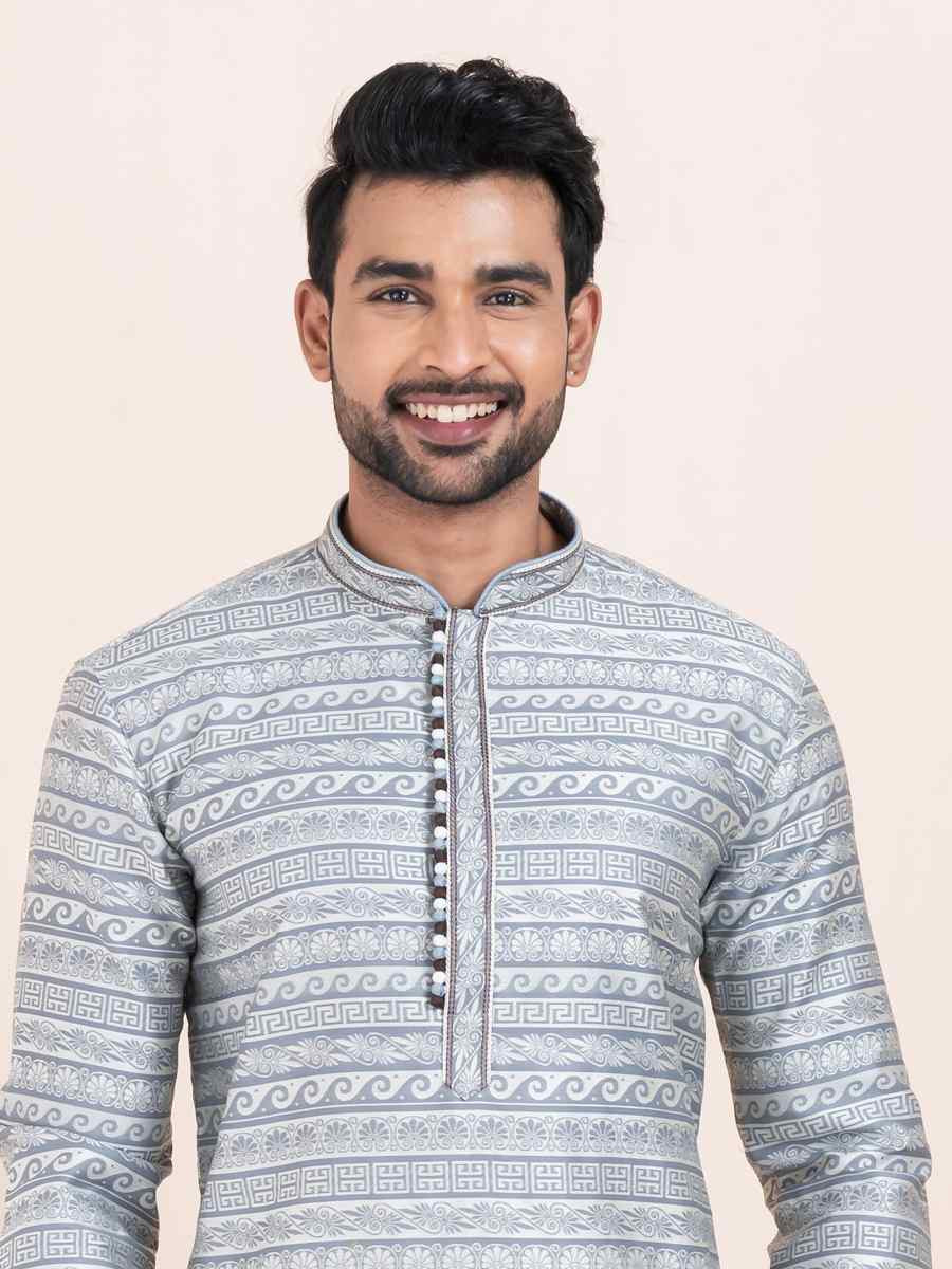 Multi Jacquard Silk Printed Festival Wedding Kurta Pyjama Men's Wear