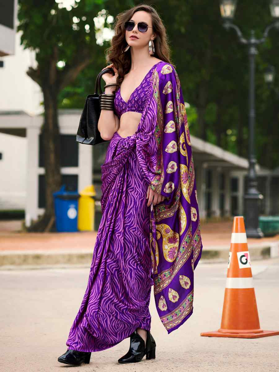 Multi Japan Satin Printed Festival Casual Contemporary Saree