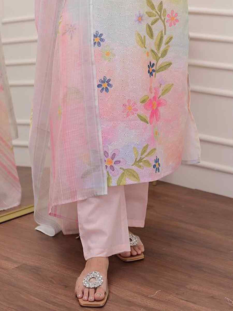 Multi Linen Cotton Embroidered Festival Casual Ready Pant Salwar Kameez