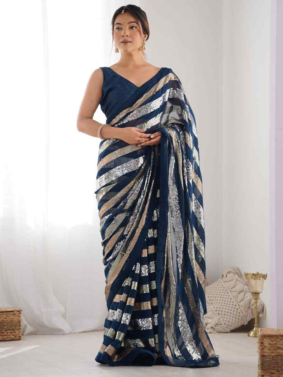 Multi Lux Pv Georgette Handwoven Festival Wedding Heavy Border Saree