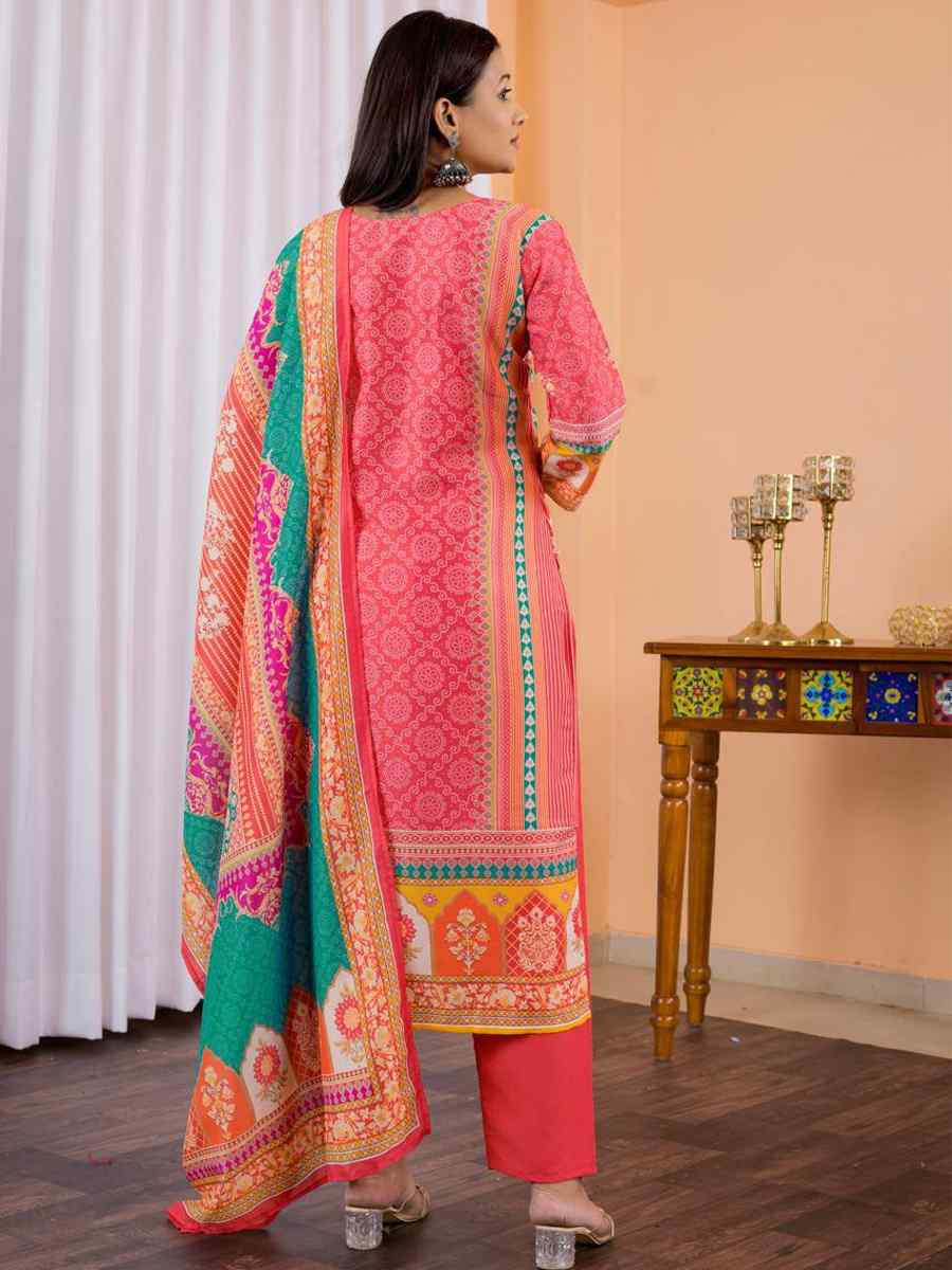 Multi Maslin Embroidered Festival Mehendi Ready Pant Salwar Kameez