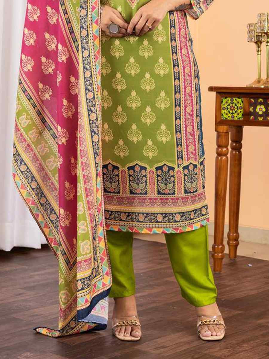 Multi Maslin Embroidered Festival Mehendi Ready Pant Salwar Kameez