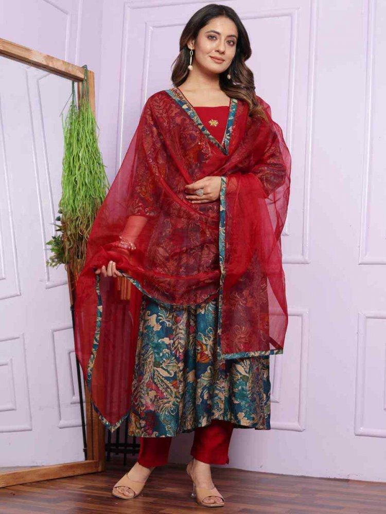 Multi Modal Silk Embroidered Festival Mehendi Ready Anarkali Salwar Kameez