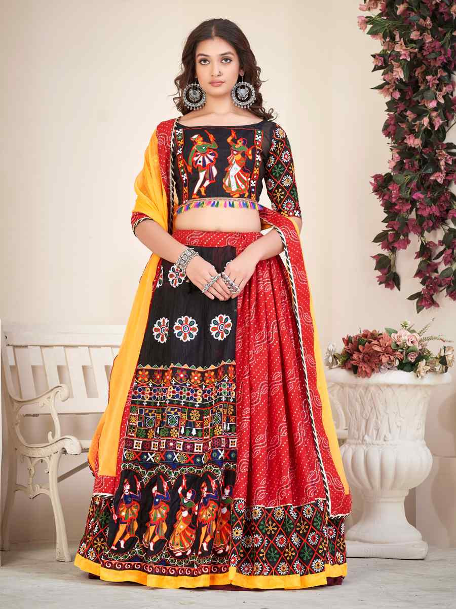 Multi Mono Silk Embroidered Festival Mehendi Traditional Lehenga Choli