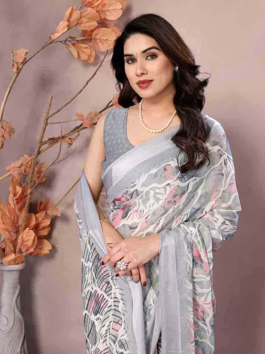 Multi Moss Silk Printed Festival Casual Contemporary Saree