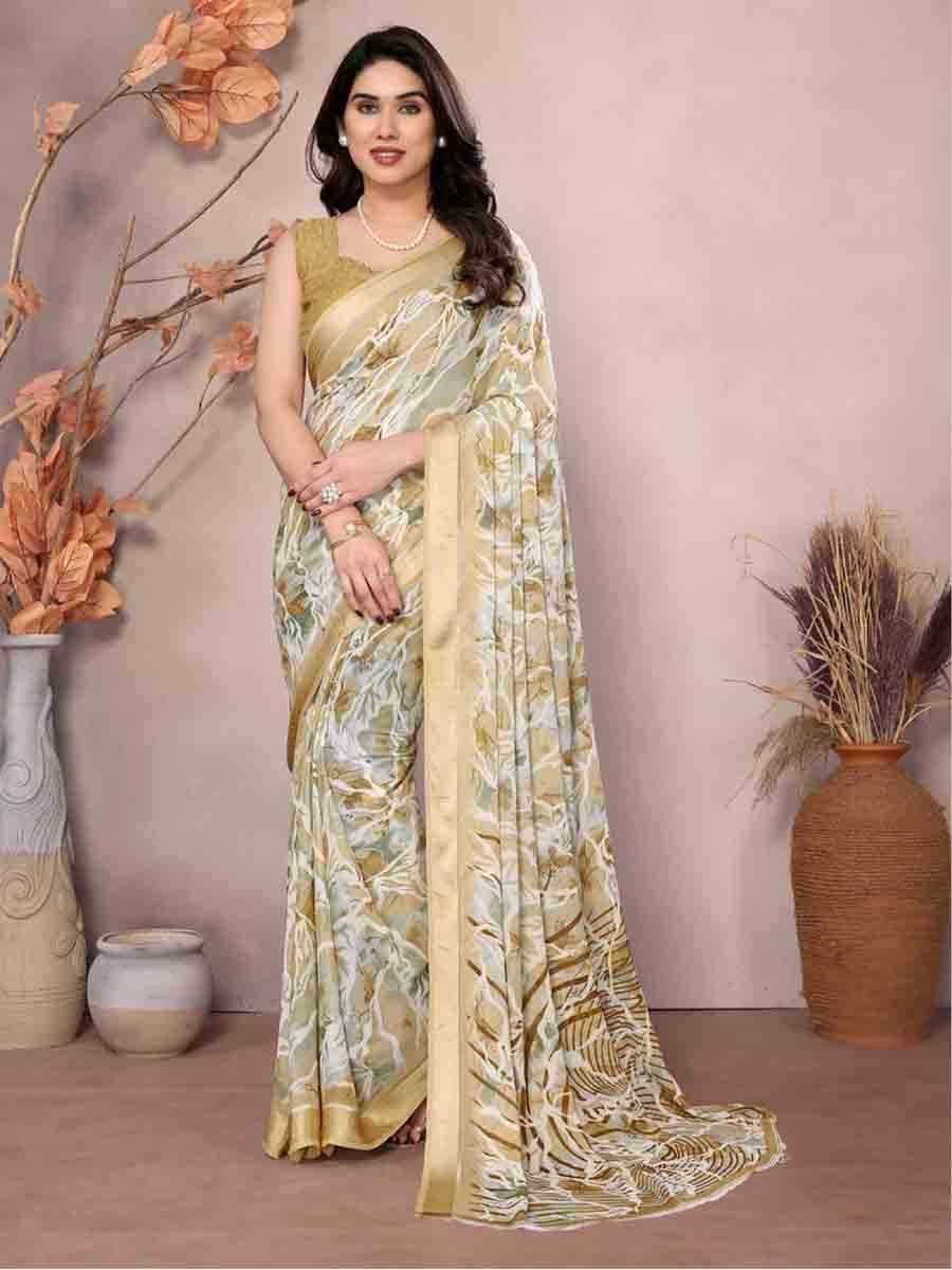 Multi Moss Silk Printed Festival Casual Contemporary Saree