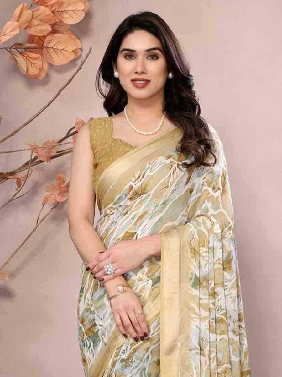 Multi Moss Silk Printed Festival Casual Contemporary Saree