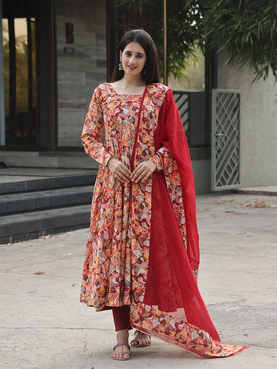 Multi Muslin Embroidered Festival Casual Ready Anarkali Salwar Kameez