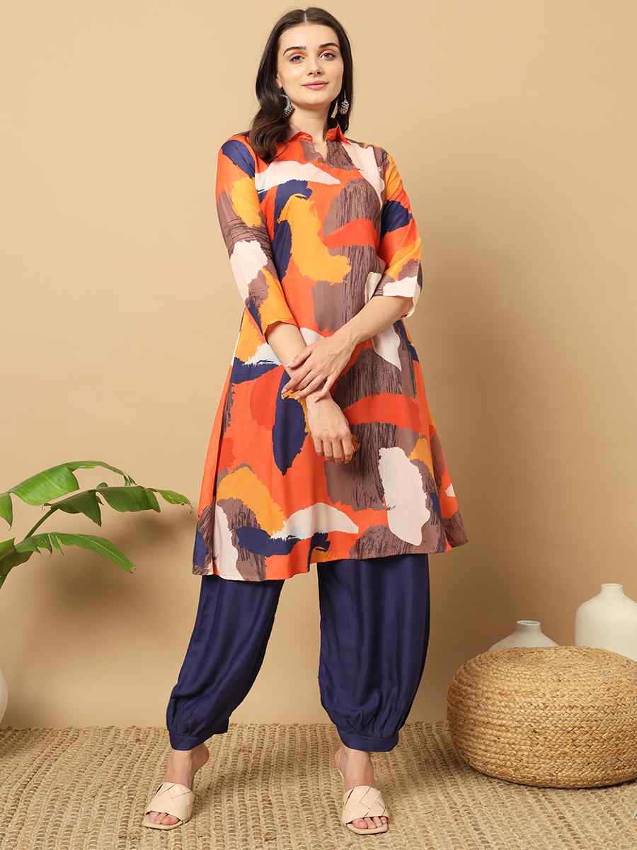 Multi Muslin Printed Festival Casual Ready Pant Salwar Kameez