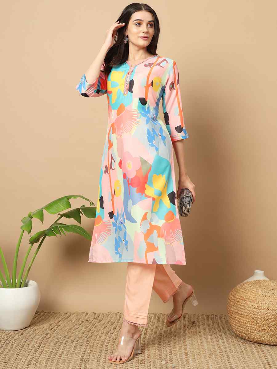 Multi Muslin Printed Festival Casual Ready Pant Salwar Kameez