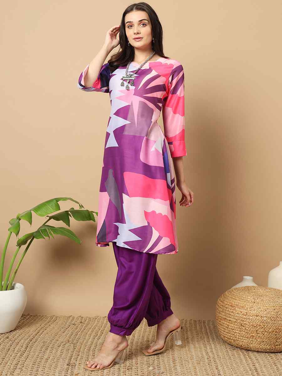 Multi Muslin Printed Festival Casual Ready Pant Salwar Kameez