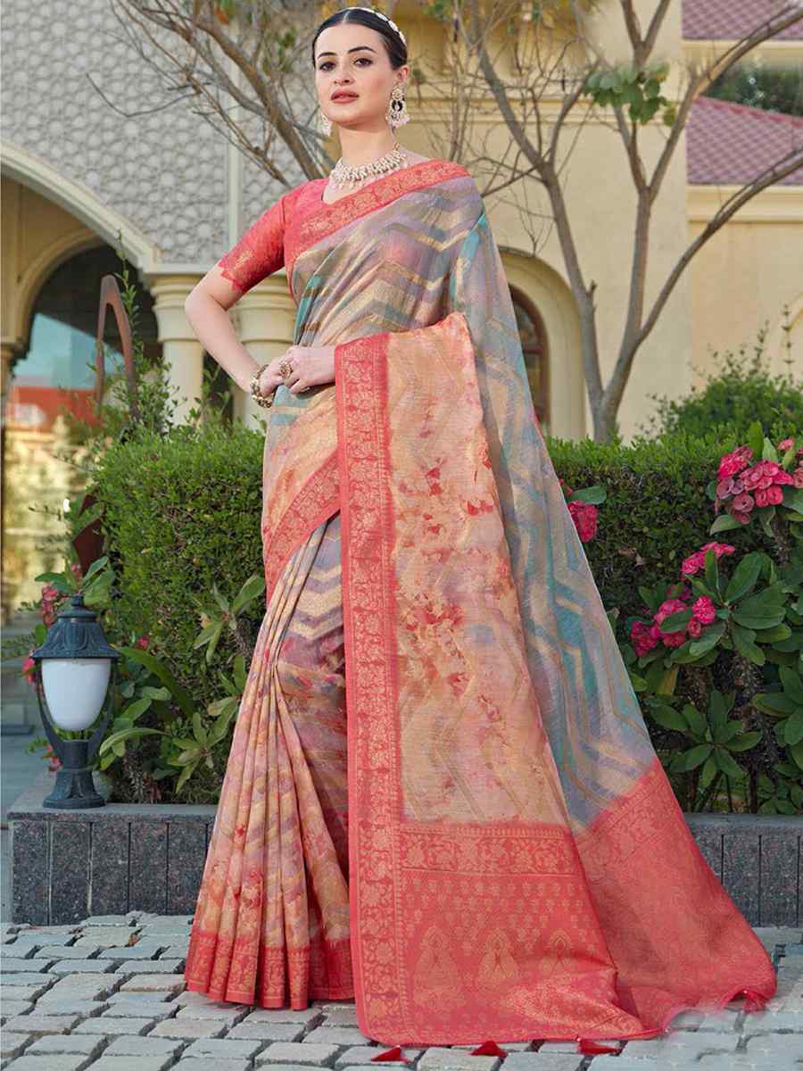 Multi Organza Handwoven Festival Wedding Heavy Border Saree