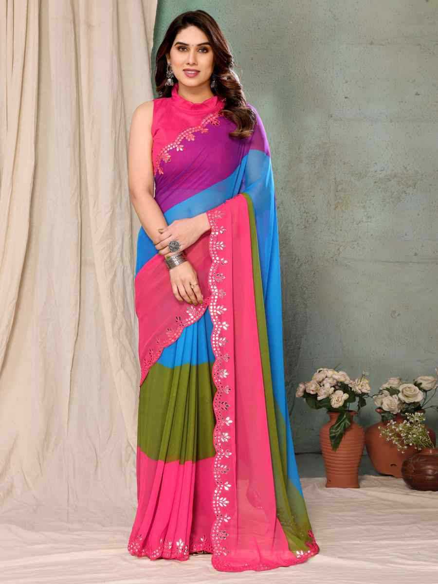 Multi Organza Printed Festival Casual Contemporary Saree