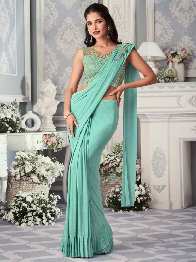 Multi Organza Silk Embroidered Reception Wedding Heavy Border Saree