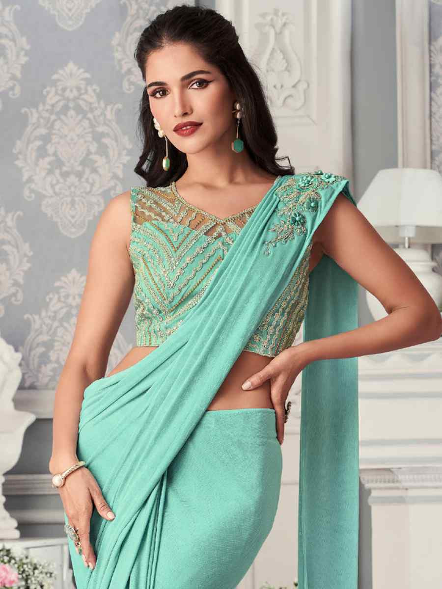 Multi Organza Silk Embroidered Reception Wedding Heavy Border Saree