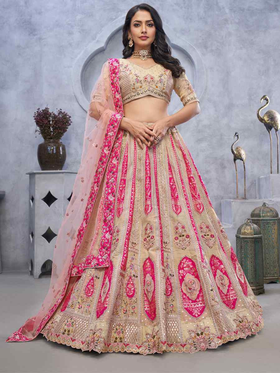 Multi Organza Silk Embroidered Wedding Festival Heavy Border Lehenga Choli