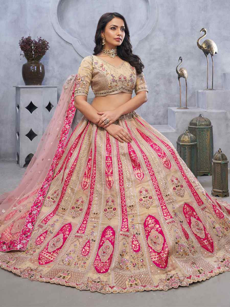 Multi Organza Silk Embroidered Wedding Festival Heavy Border Lehenga Choli