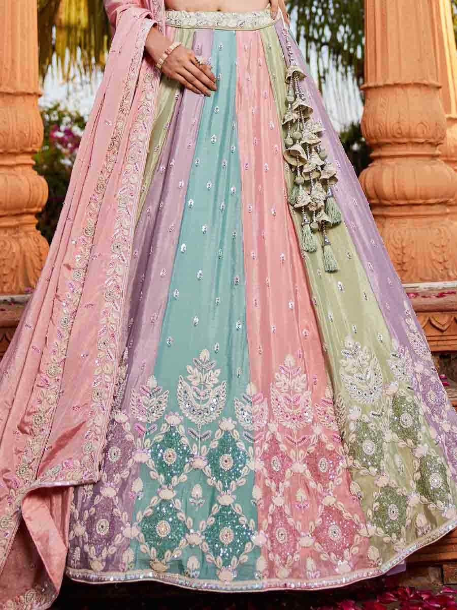 Multi Poly Chiffon Embroidery Reception Party Wear Heavy Border Lehenga Choli