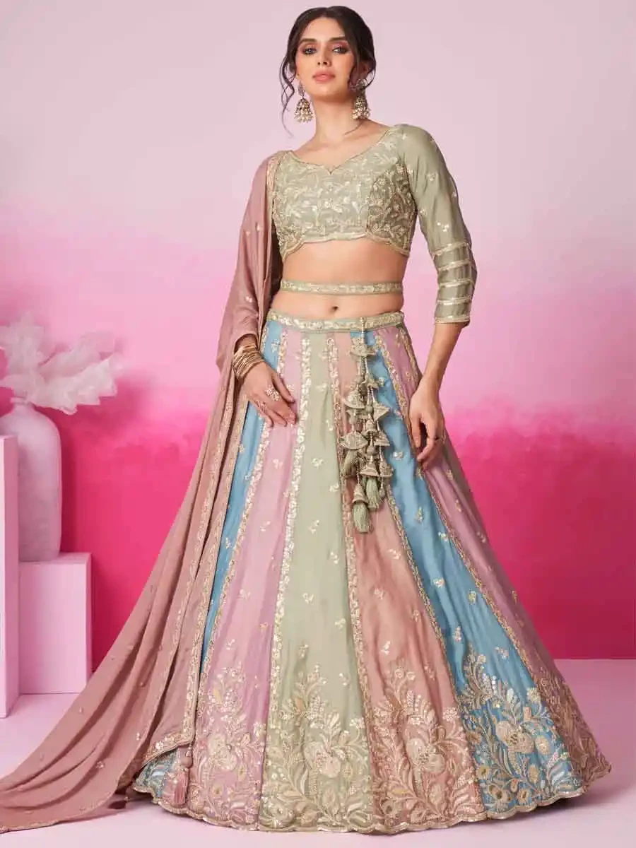 Multi Poly Georgette Embroidery Reception Wedding Heavy Border Lehenga Choli