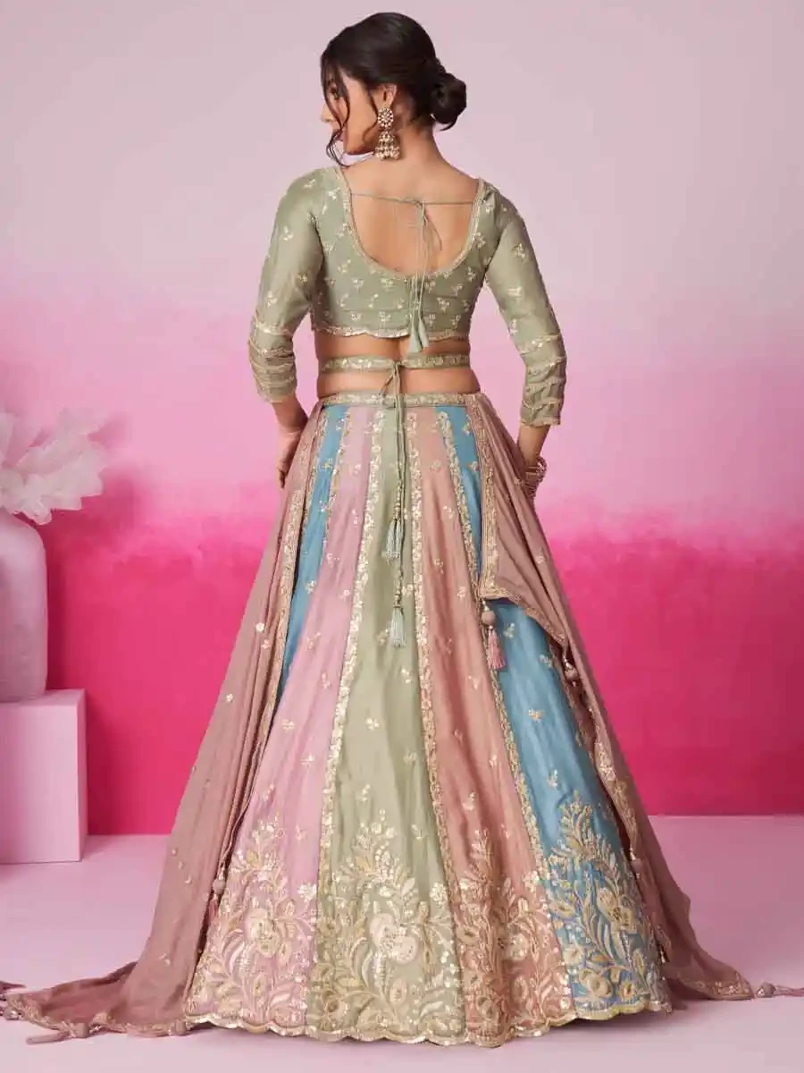 Multi Poly Georgette Embroidery Reception Wedding Heavy Border Lehenga Choli