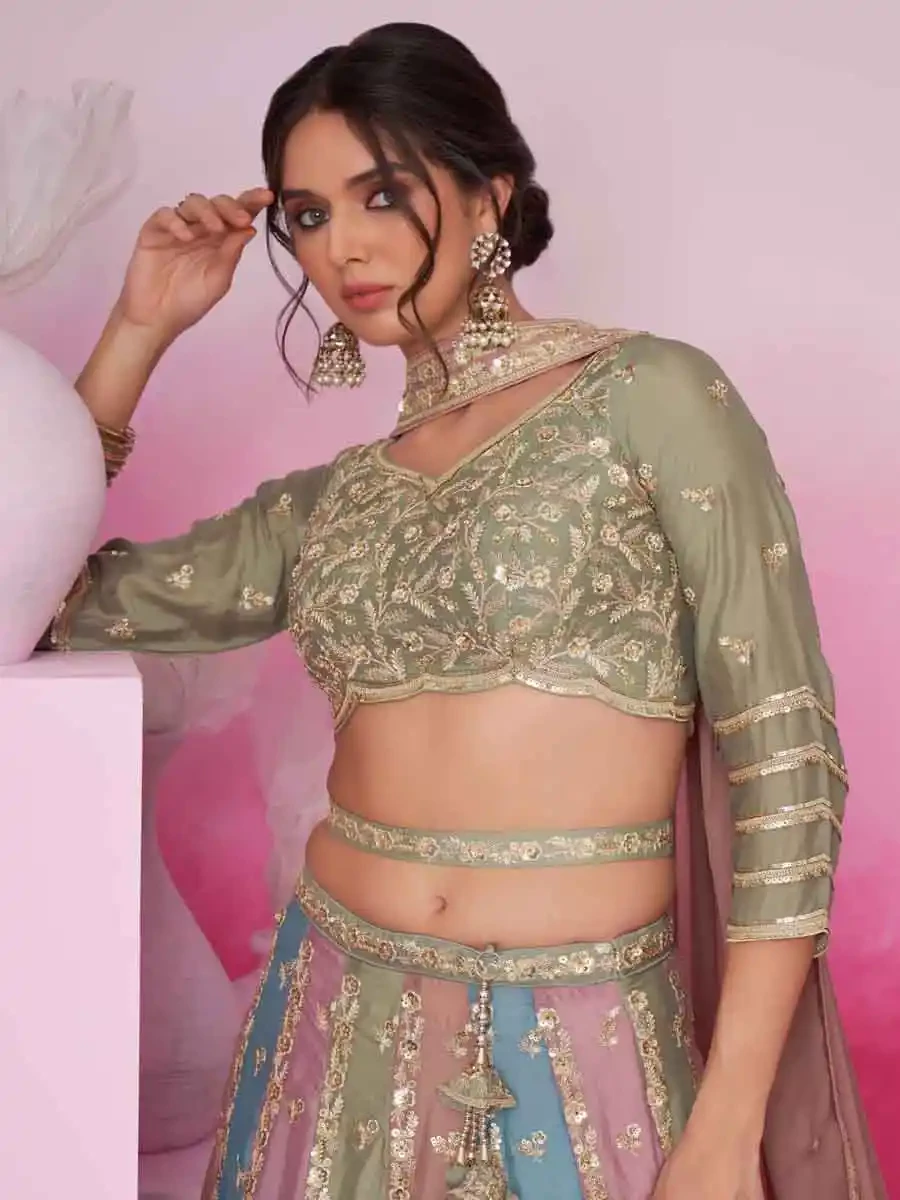 Multi Poly Georgette Embroidery Reception Wedding Heavy Border Lehenga Choli