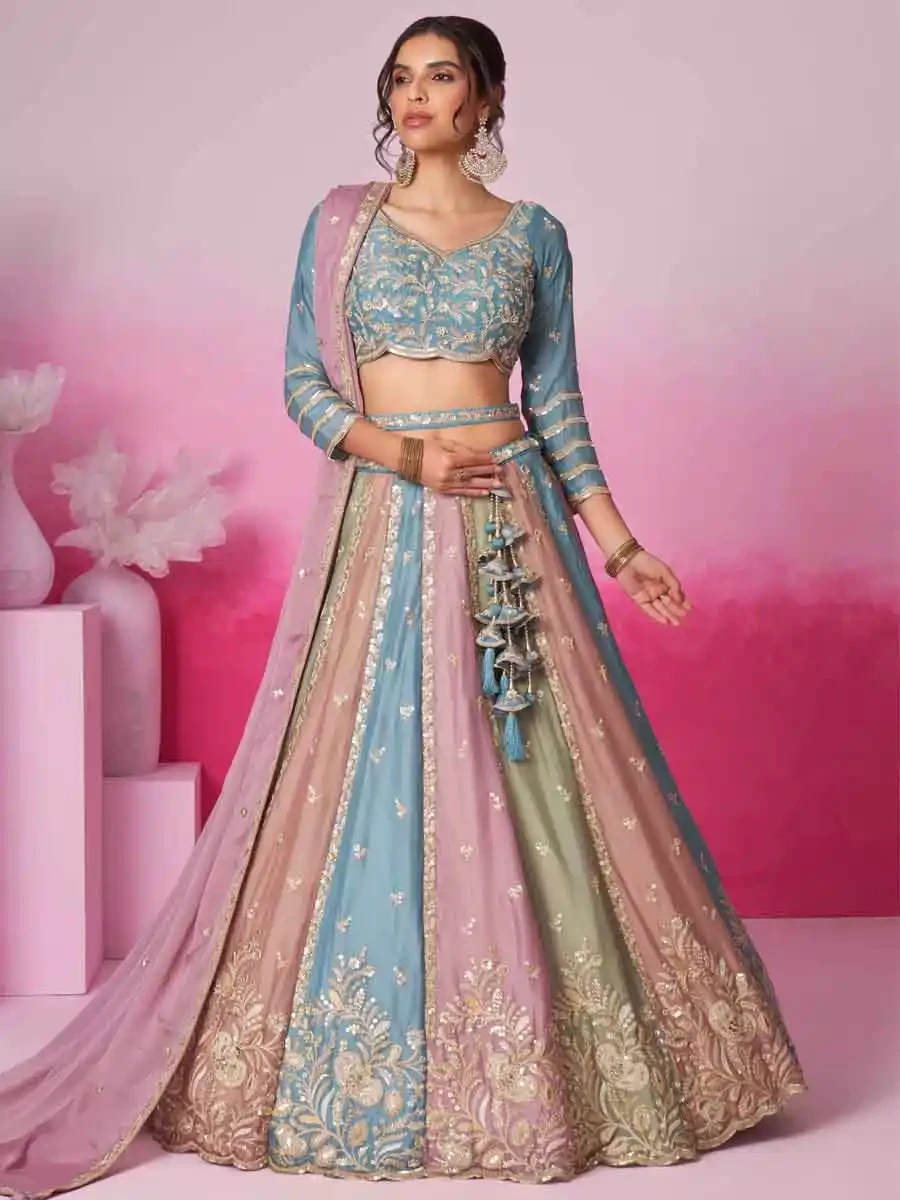 Multi Poly Georgette Embroidery Reception Wedding Heavy Border Lehenga Choli