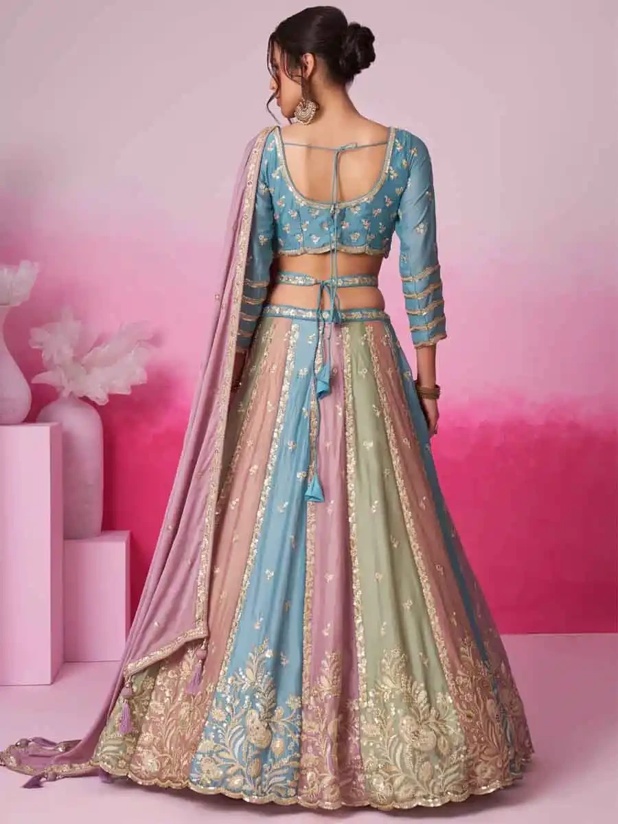 Multi Poly Georgette Embroidery Reception Wedding Heavy Border Lehenga Choli