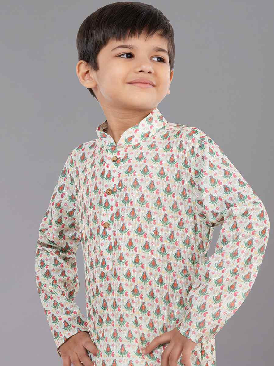 Multi Polyester Mono Embroidered Festival Traditional Kurta Pyjama Boys Wear