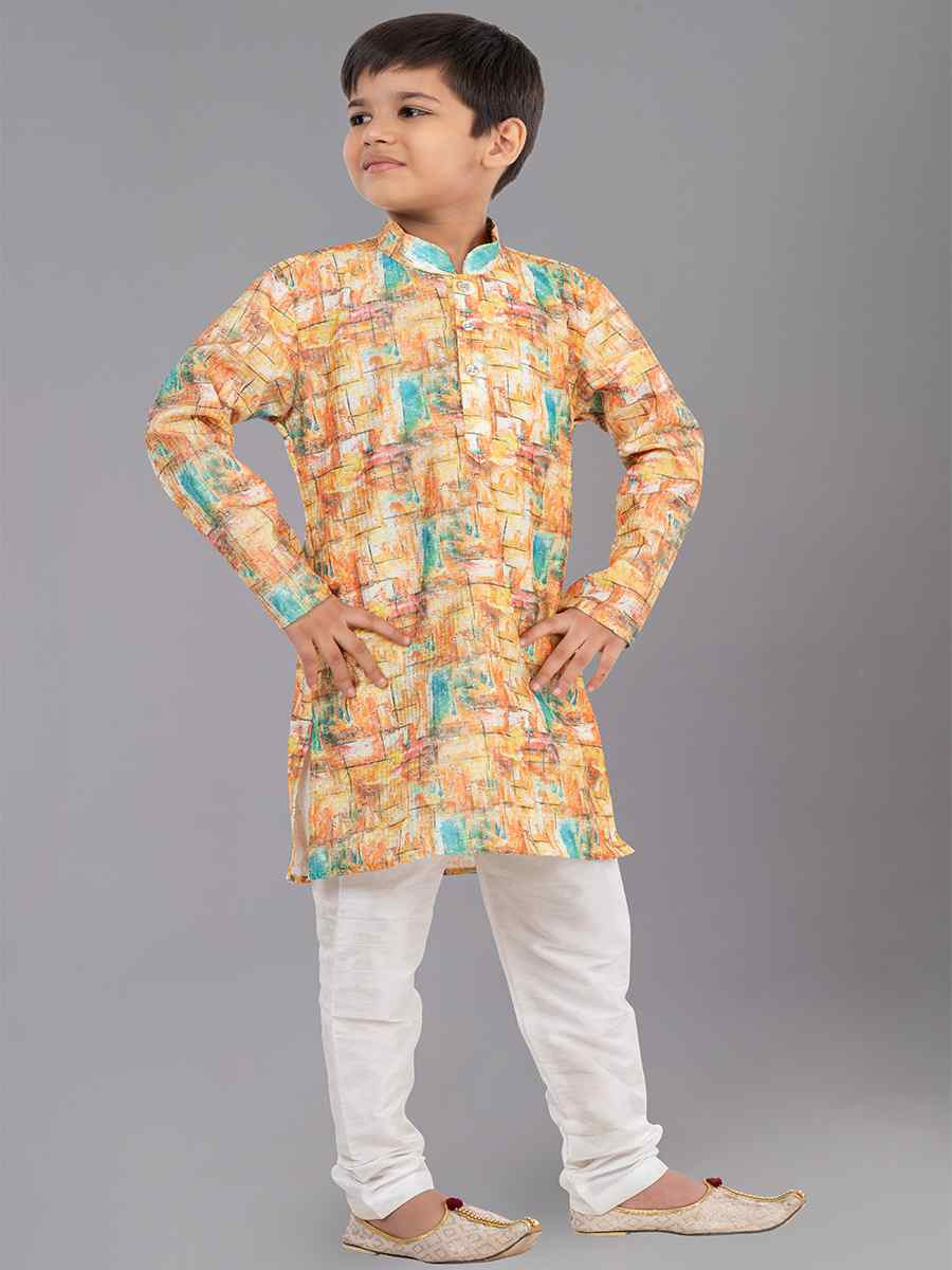 Multi Polyester Mono Embroidered Festival Traditional Kurta Pyjama Boys Wear