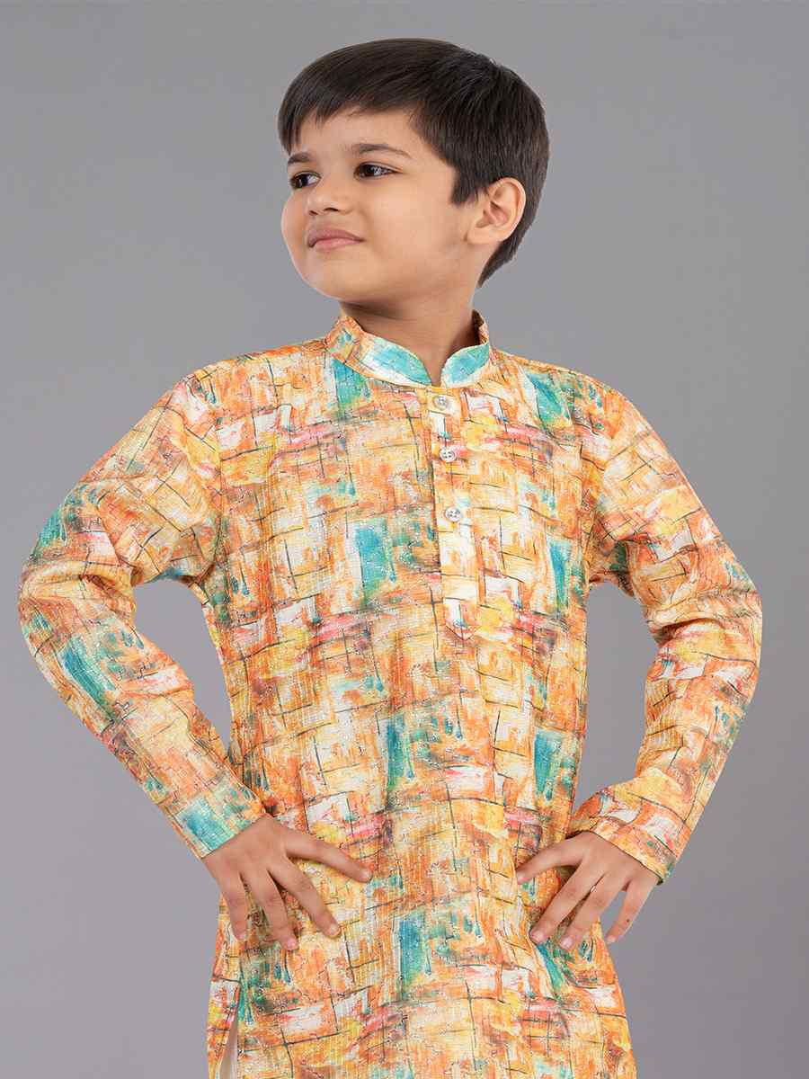 Multi Polyester Mono Embroidered Festival Traditional Kurta Pyjama Boys Wear