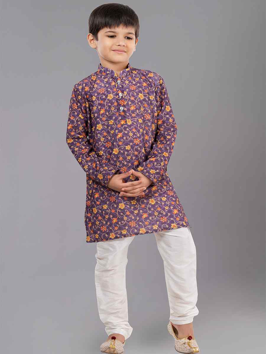 Multi Polyester Mono Embroidered Festival Traditional Kurta Pyjama Boys Wear