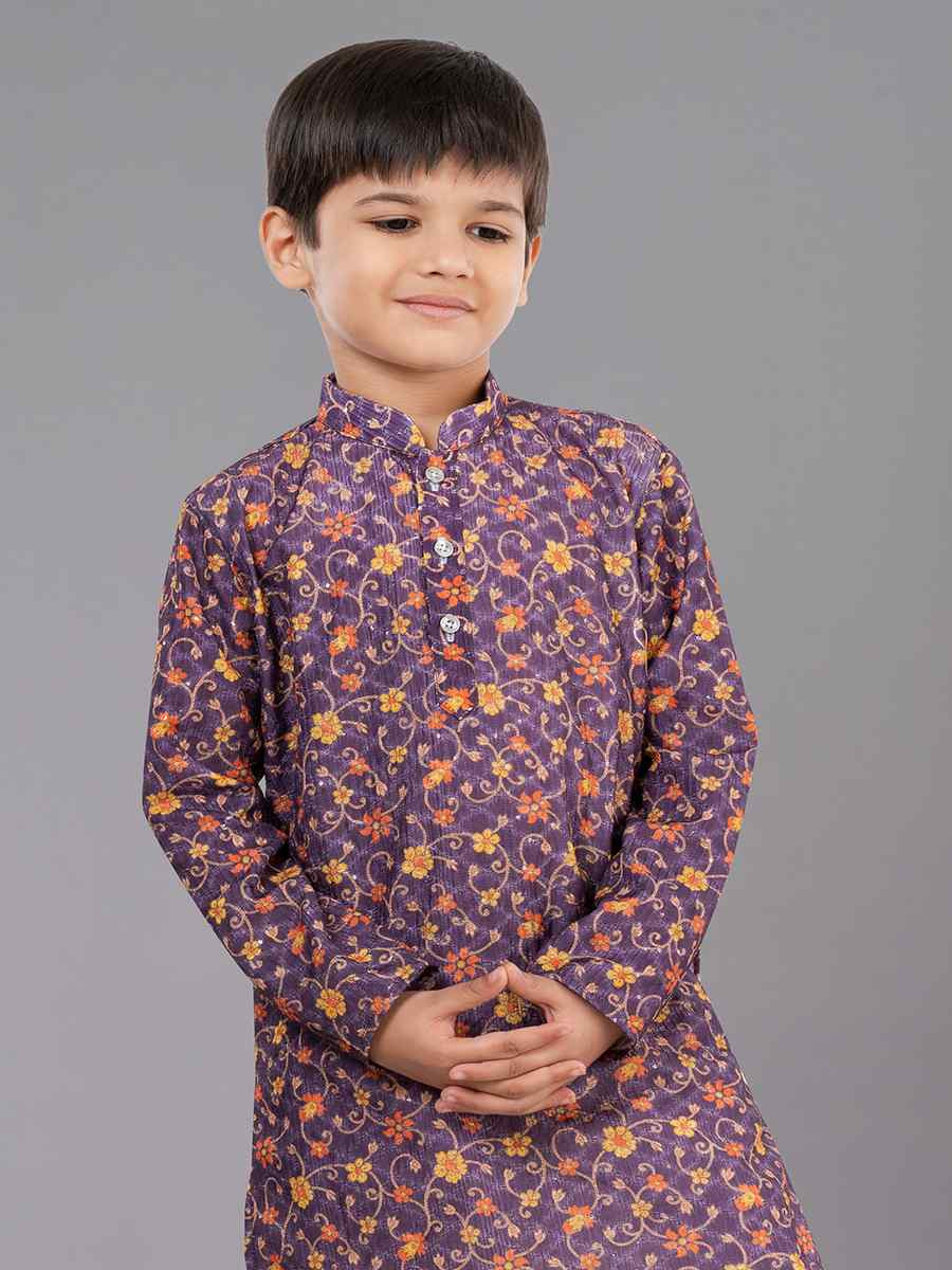 Multi Polyester Mono Embroidered Festival Traditional Kurta Pyjama Boys Wear