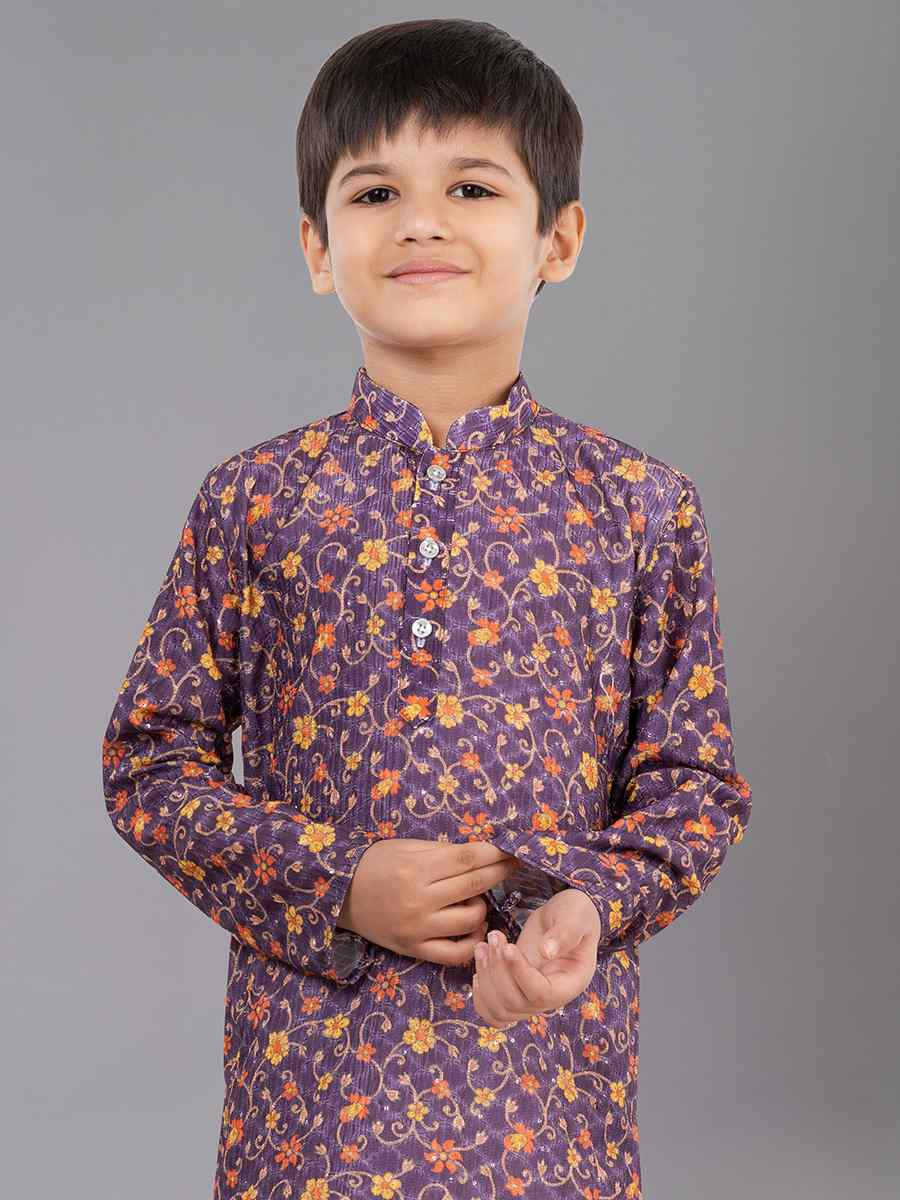 Multi Polyester Mono Embroidered Festival Traditional Kurta Pyjama Boys Wear