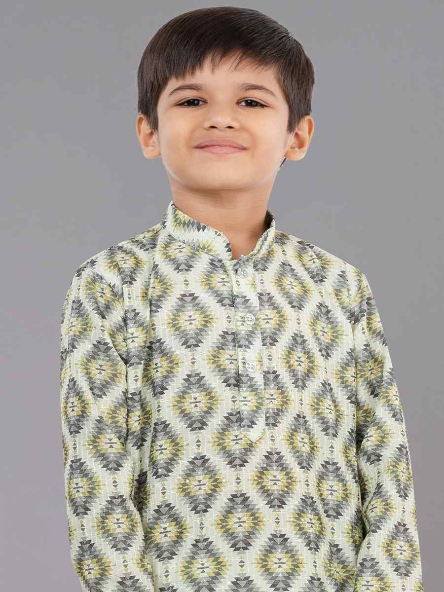 Multi Polyester Mono Embroidered Festival Traditional Kurta Pyjama Boys Wear