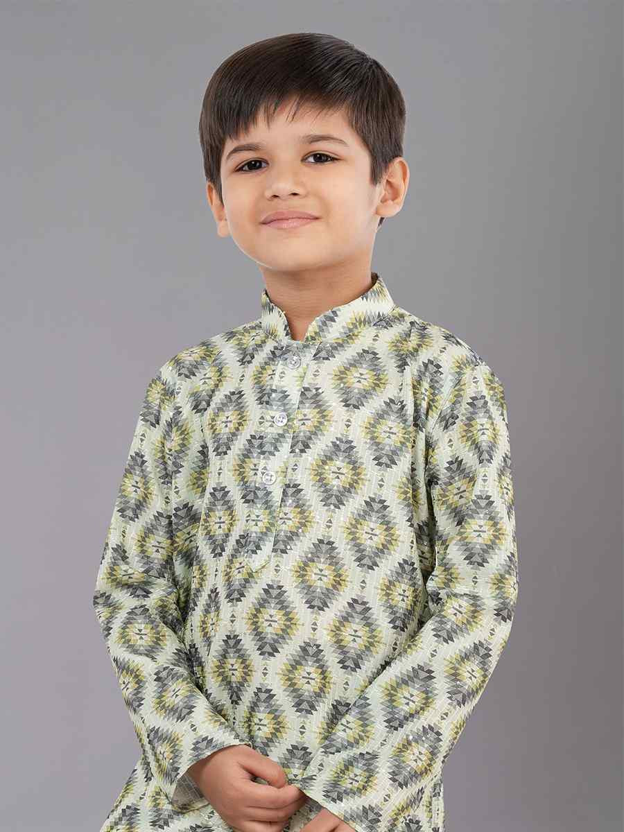 Multi Polyester Mono Embroidered Festival Traditional Kurta Pyjama Boys Wear