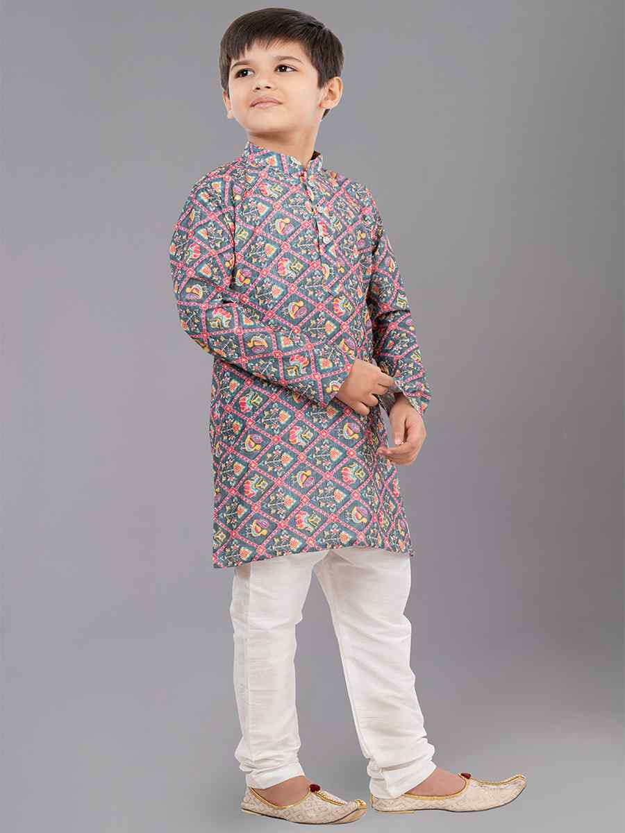 Multi Polyester Mono Embroidered Festival Traditional Kurta Pyjama Boys Wear